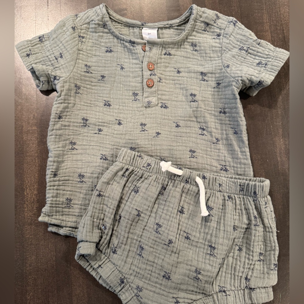 Carter's Olive Baby Outfit with Navy Accents